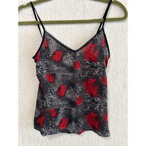 Y2K Red Rose Gothic Mesh Cami Tank Top